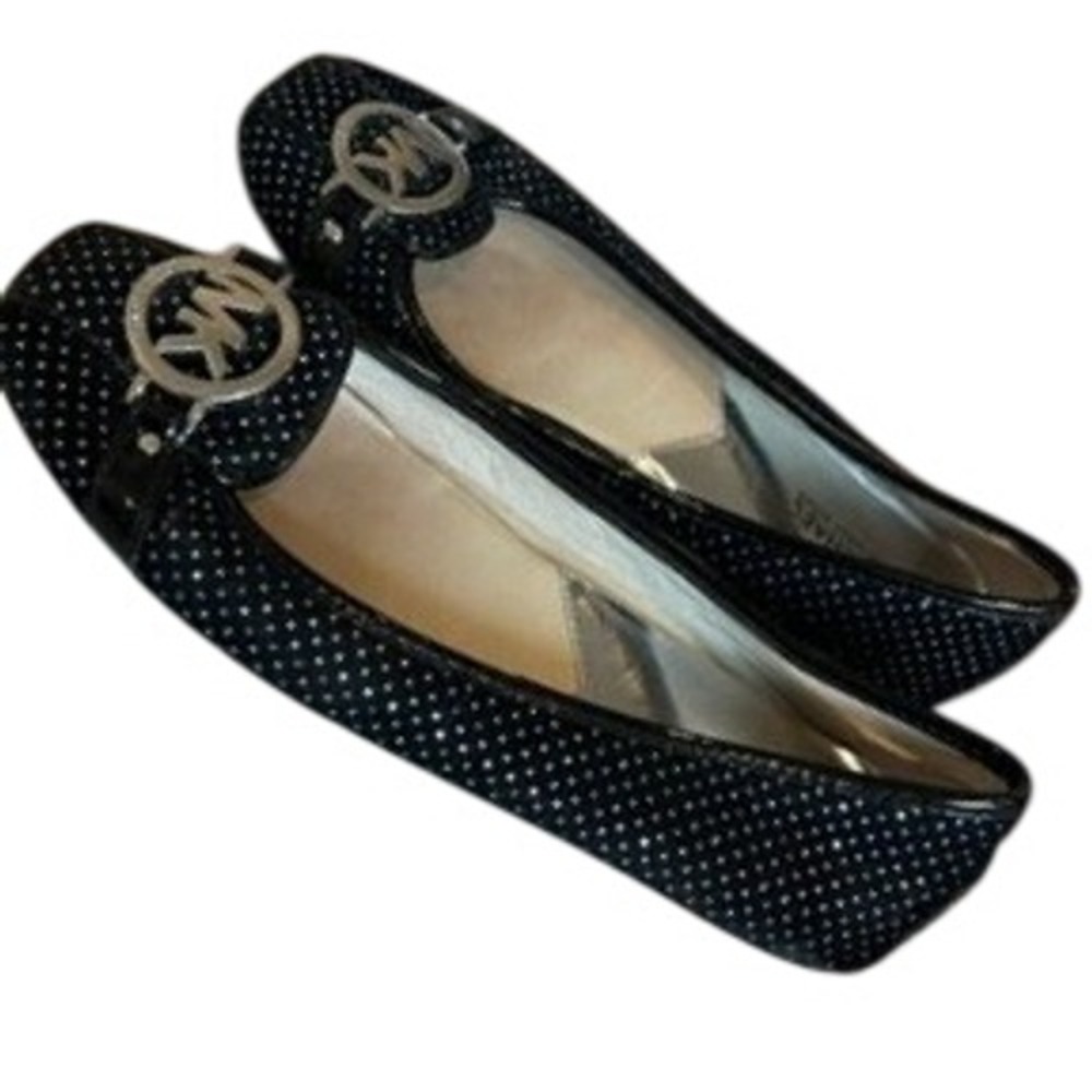 Michael Kors Fulton Black Silver Studded Polka Dot Ballet Flats MK Logo Shoes - Picture 3 of 10